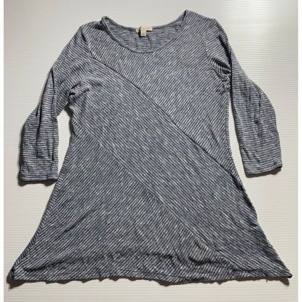 Dress barn Striped Diagonal Pattern 3/4 Sleeve Casual Tunic Top Gray & White L